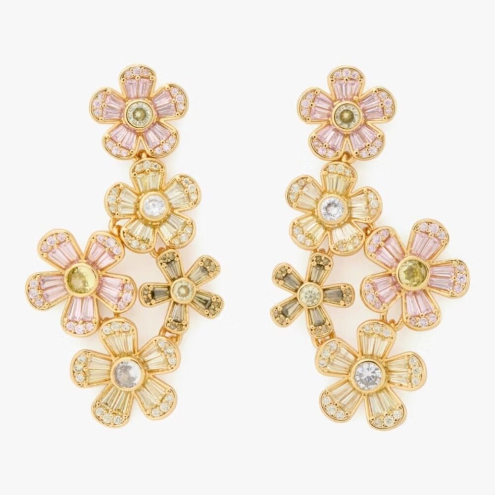 NWT Kate Spade Fleurette Statement‎ Earrings NEW Linear Floral crystal flowers